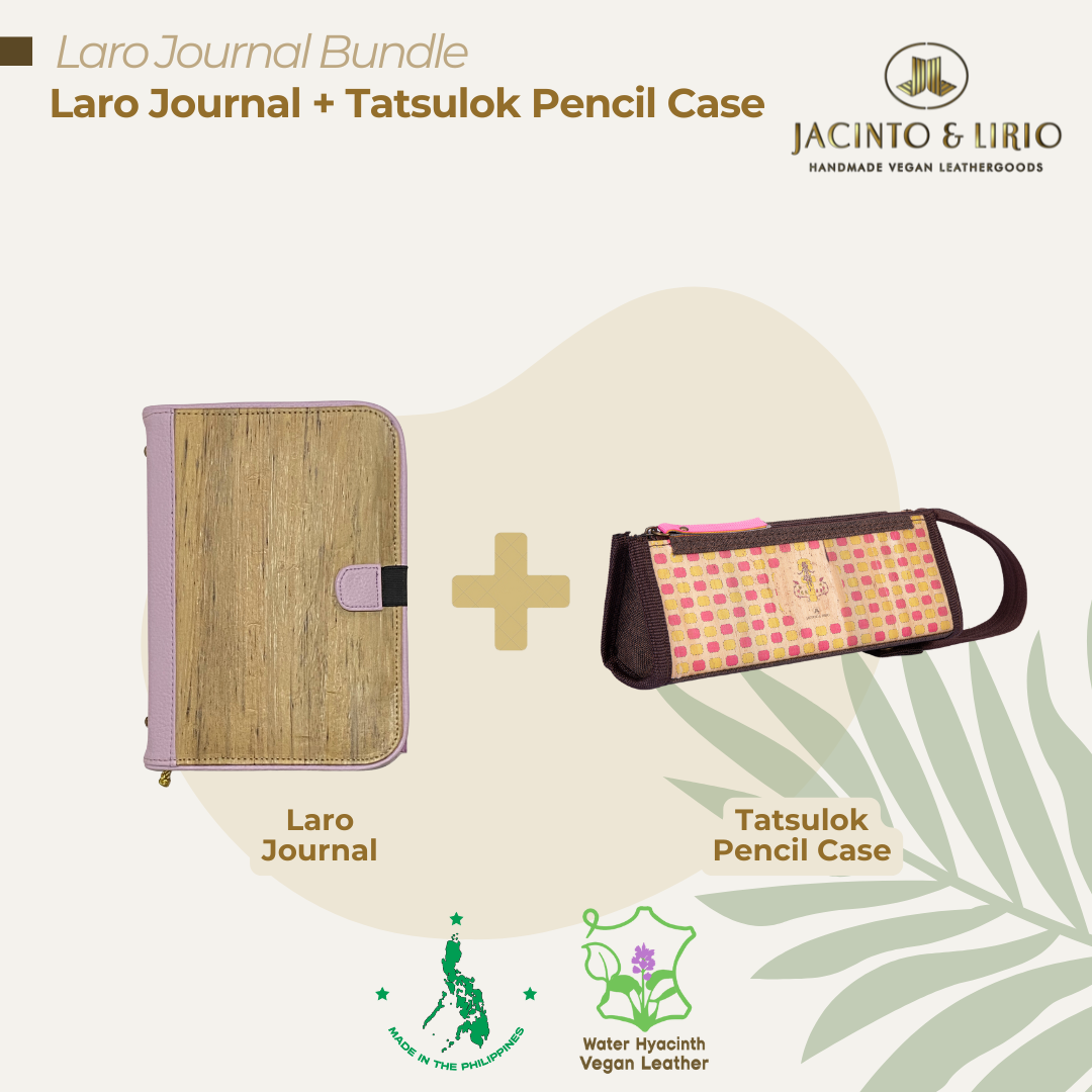 A bundle composed of a multifunctional journal in digital lavender and a chestnut expandable case exemplifying Filipino creativity and organization.