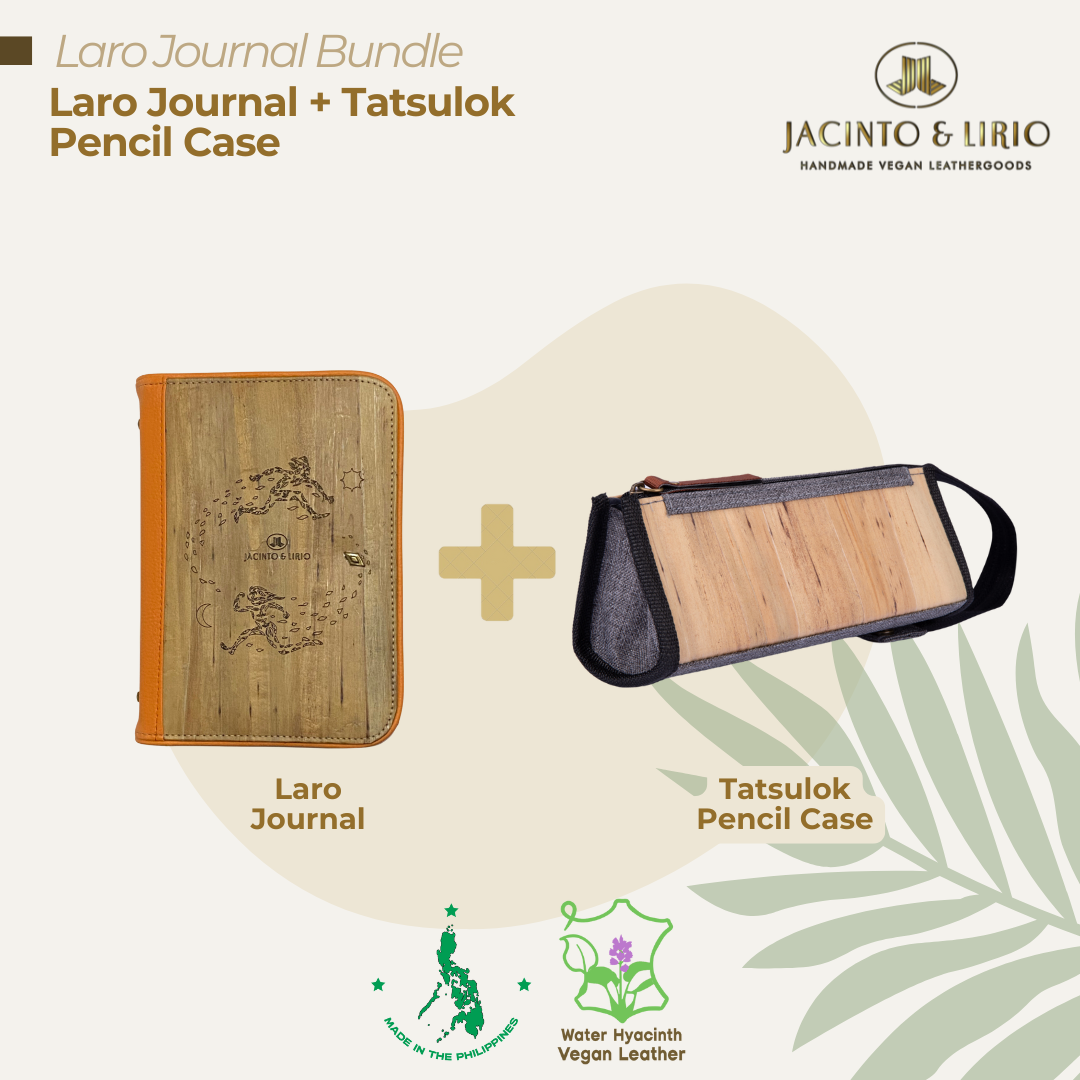 A bundle composed of a multifunctional journal in zesty orange and an ash gray expandable case exemplifying Filipino creativity and organization.