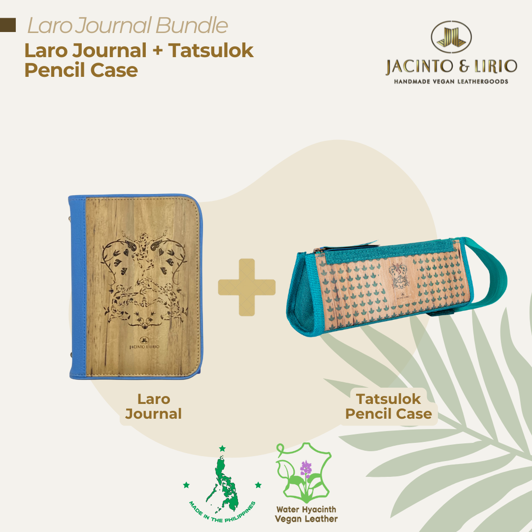 A bundle composed of a multifunctional journal in sky blue and a turquoise expandable case exemplifying Filipino creativity and organization.