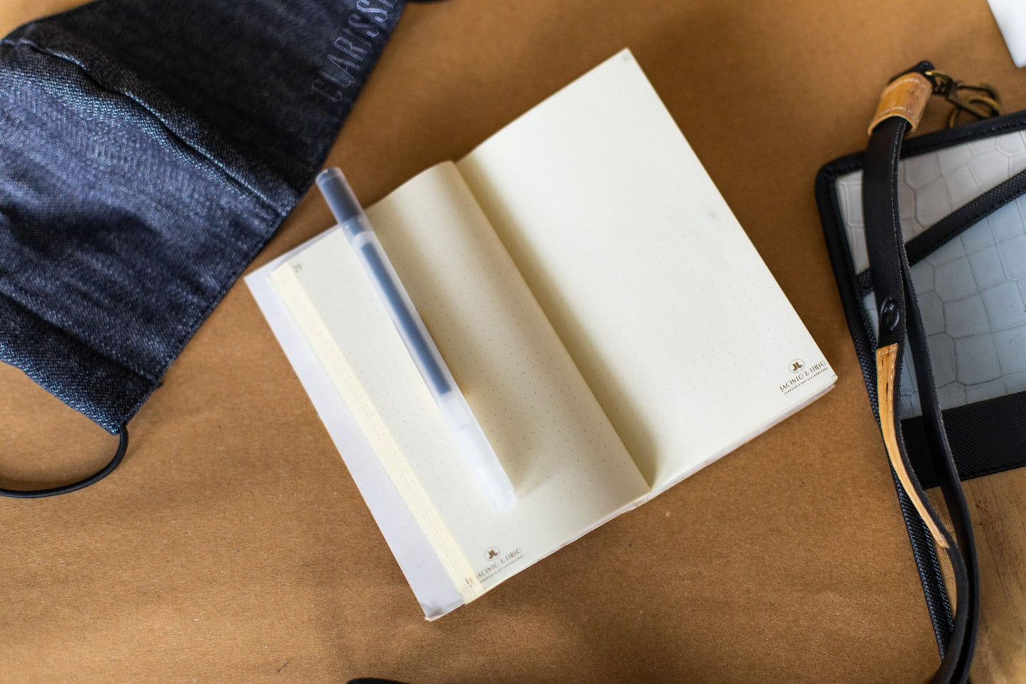 Small Journal Refill opened, with blank pages and Jacinto & Lirio logo on them