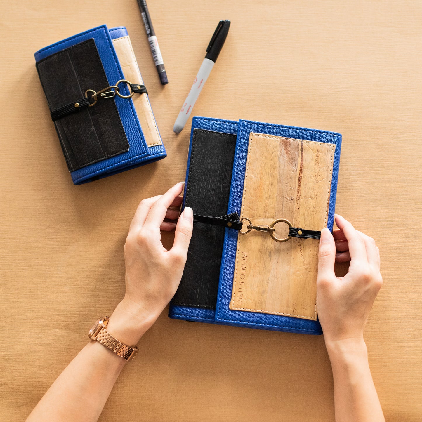 Artisan II Medium Dual Cover Refillable Vegan Leather Journal + 1pc Artisan II Mini Dual Cover Passport Holder and Refillable Journal Bundle - Jacinto & Lirio