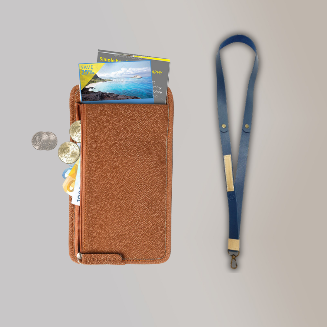 Lakbay Travel Essentials Kit - Cacao Colored Lakbay and Navy Blue Colored Lanyard