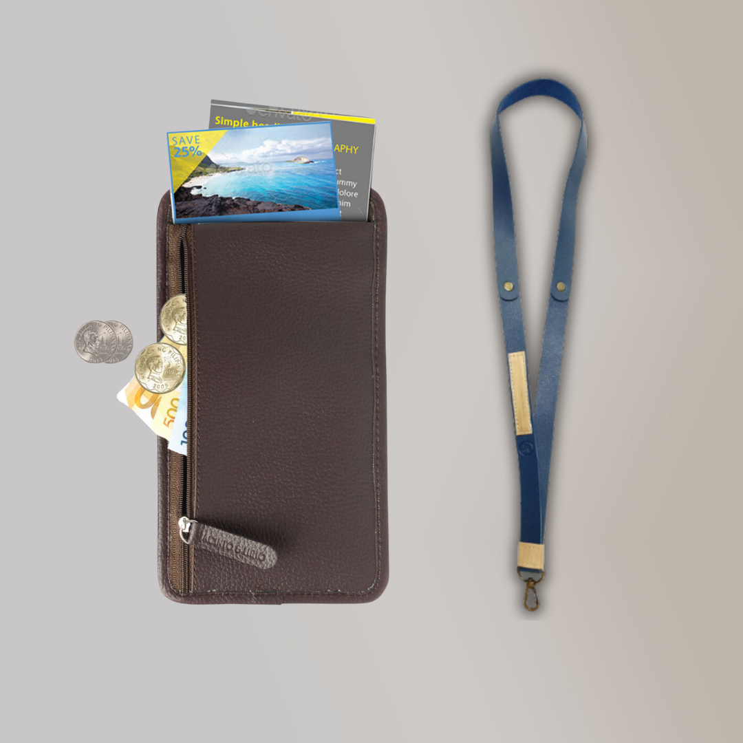Lakbay Travel Essentials Kit - Dark brown Colored Lakbay and Navy Colored Lanyard