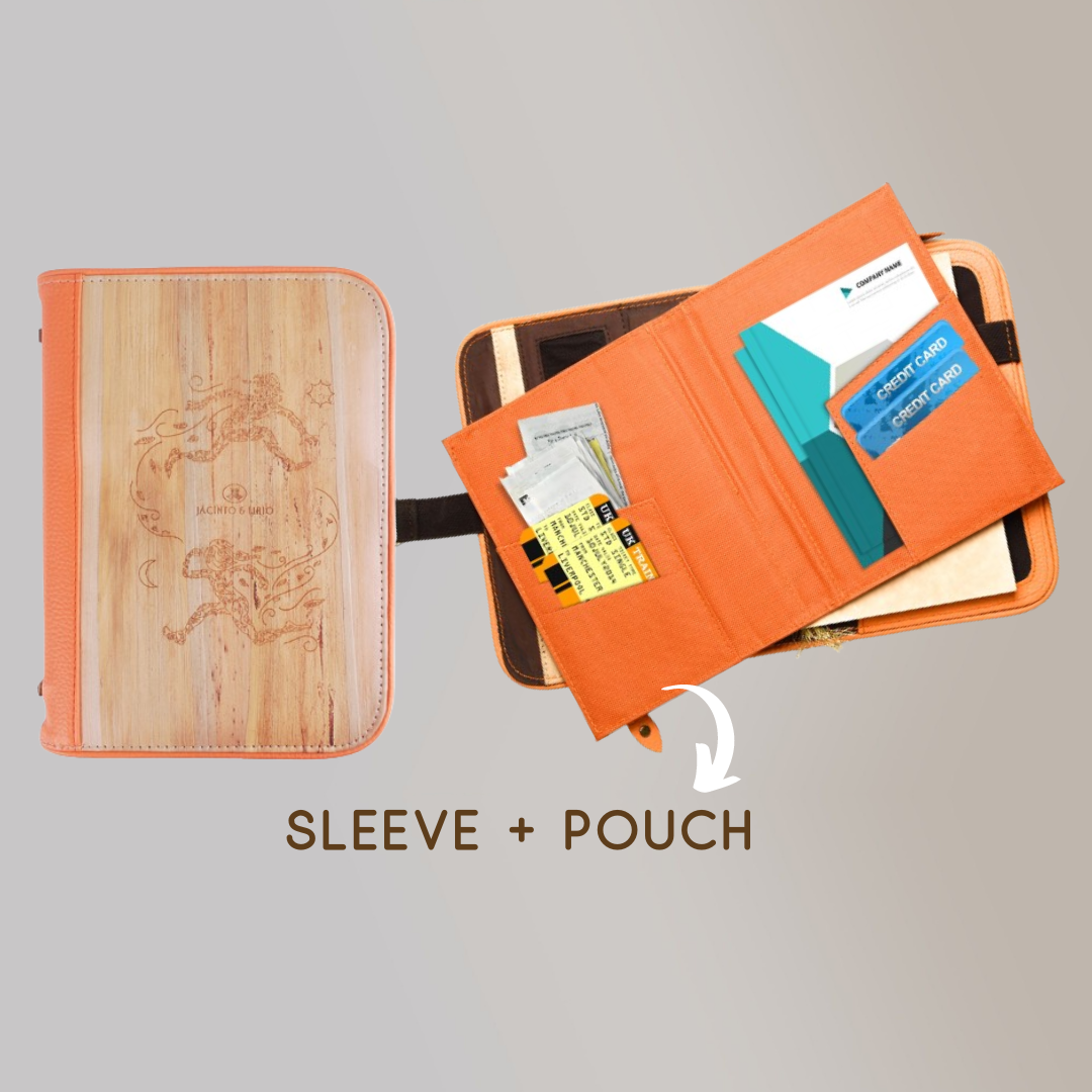 The Laro A5 traveller's planner comes with an orange detachable notebook sleeve that doubles as a pouch with its built-in compartments.