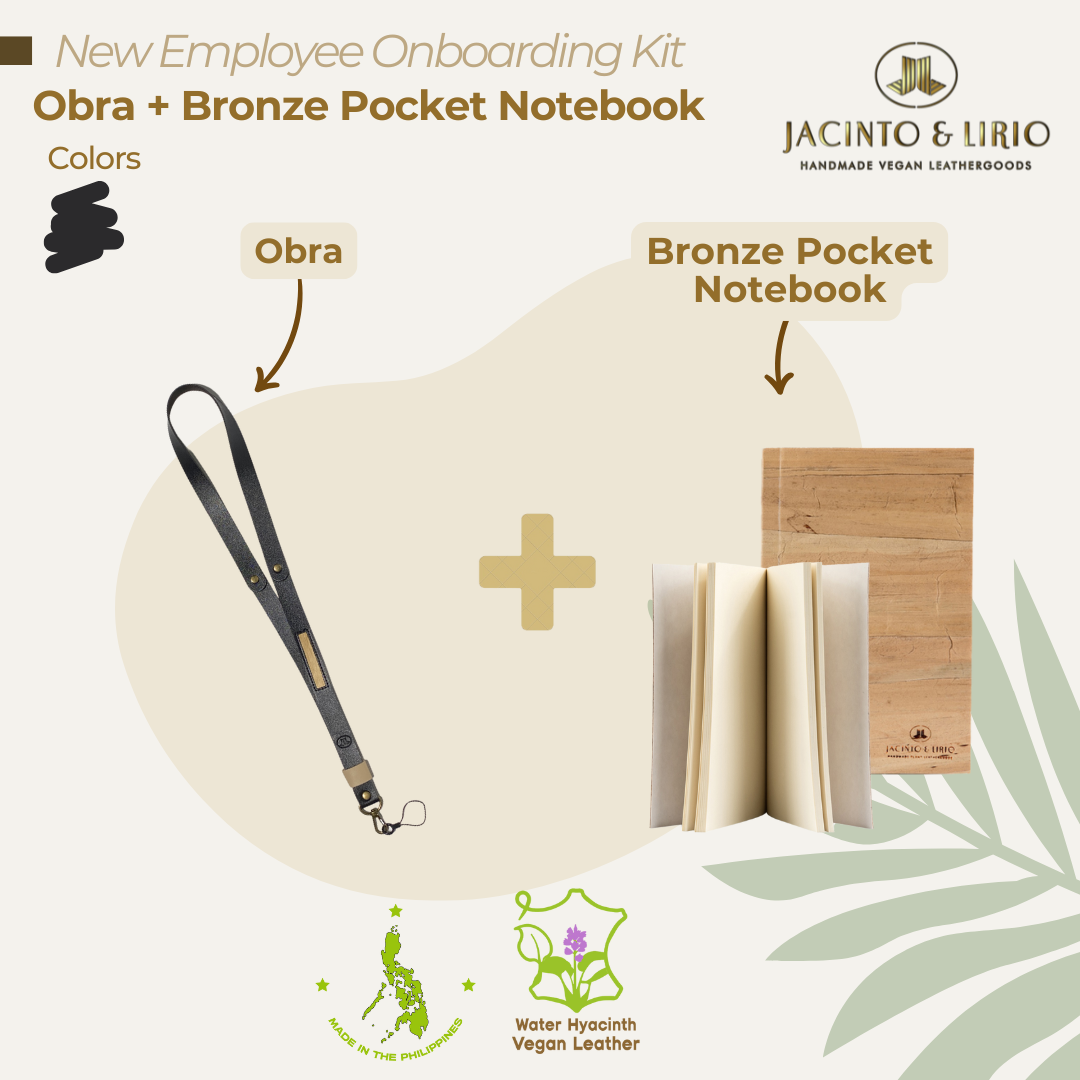 A product bundle of a gray ID lace and a bronze pocket notebook