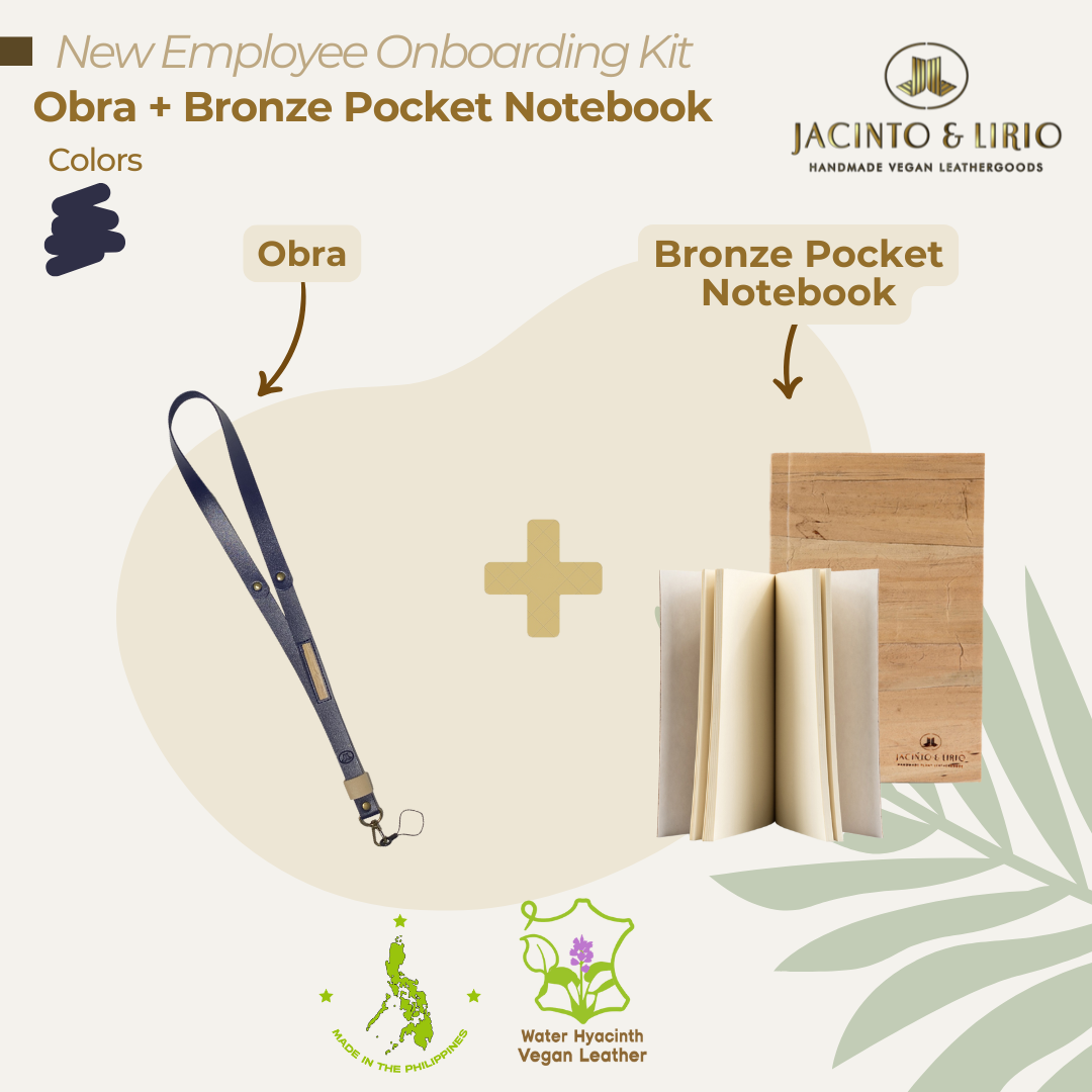 A product bundle of a blue ID lace and a bronze pocket notebook