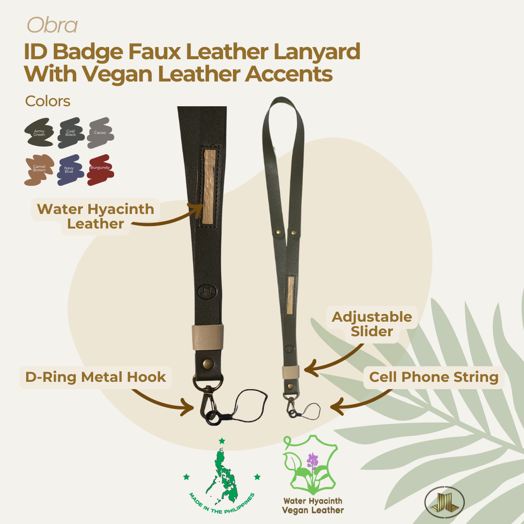 Faux leather lanyard in army green with metal accessories designed to secure your belongings.