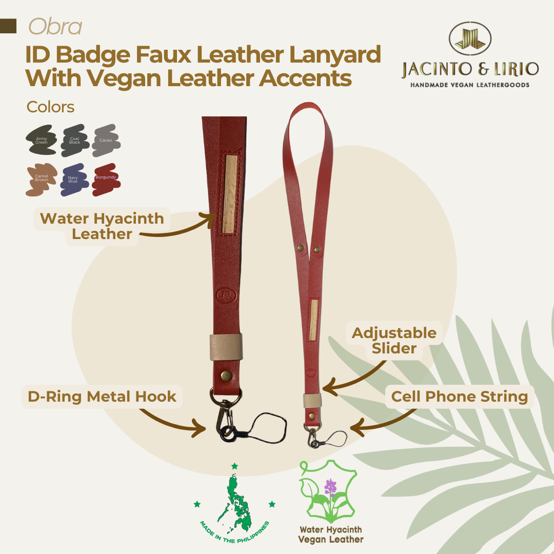 Faux leather lanyard in burgundy with metal accessories designed to secure your belongings.