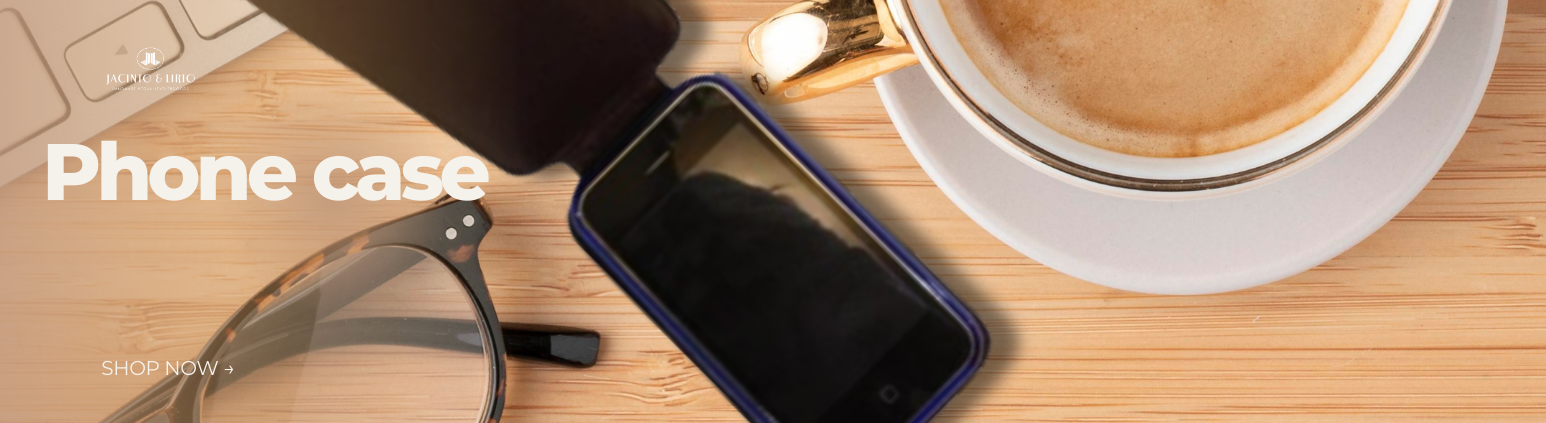 A blue flap phone case made of vegan leather.