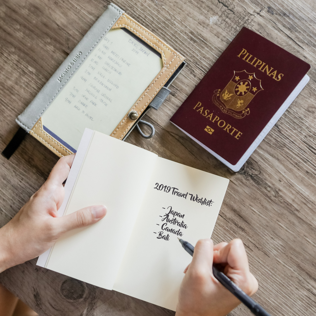 Pinto Mini Personalizable Passport Holder with a customized cover showcasing a travel wishlist or to-do list