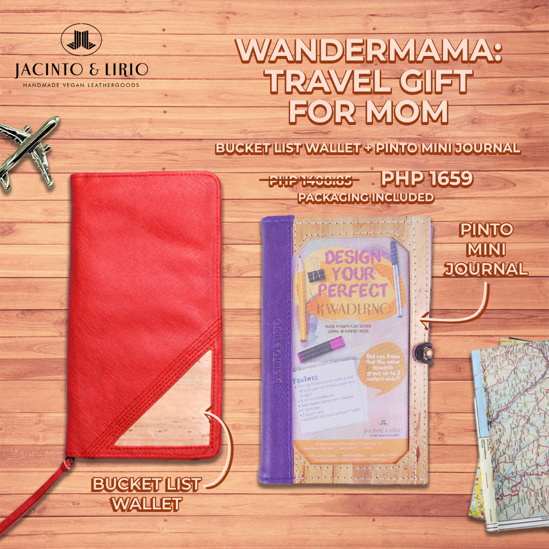 Travel-themed gift set for moms with carnation flowers, travel journal, and passport holder