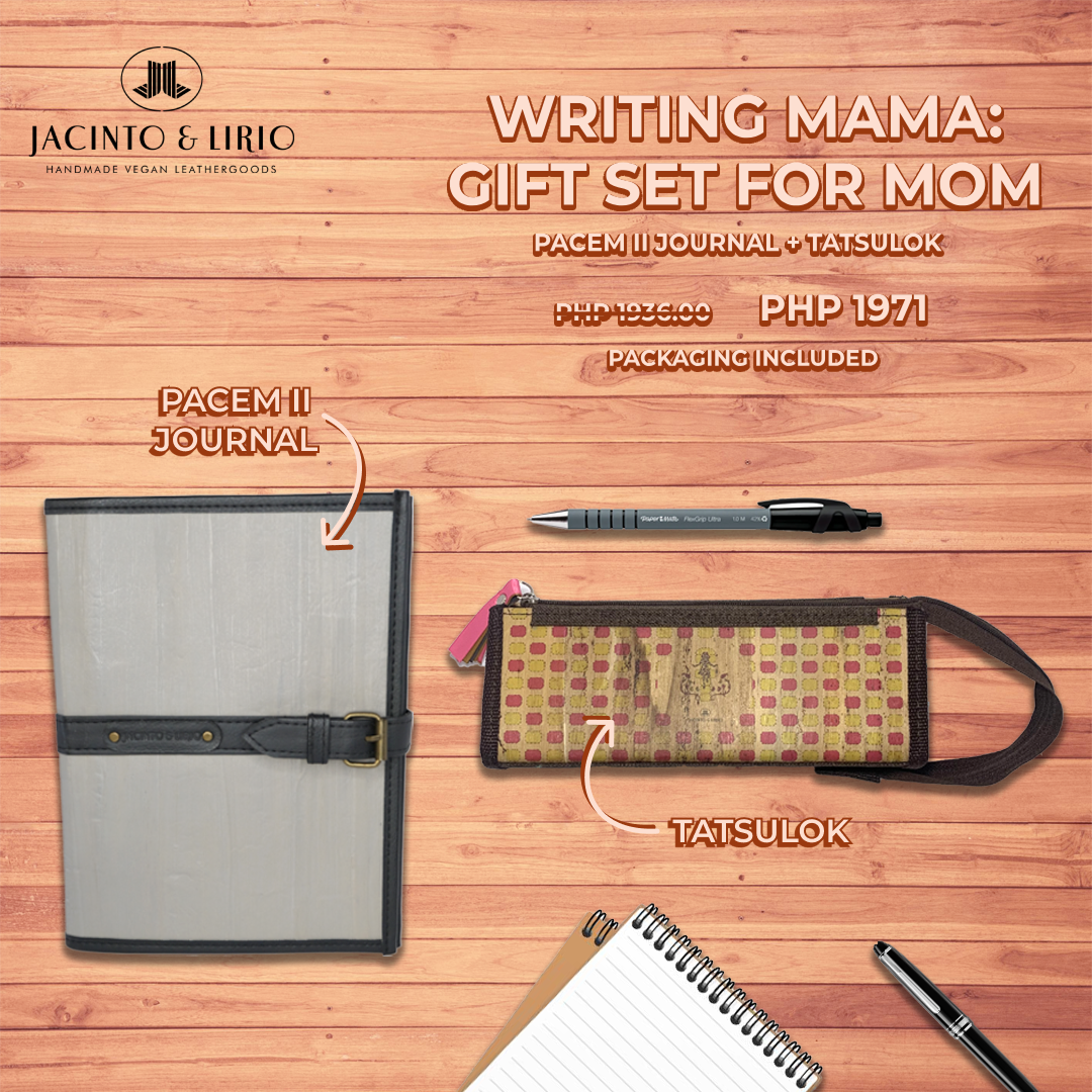 Writing Mama gift box with pink carnations and personalized notebook