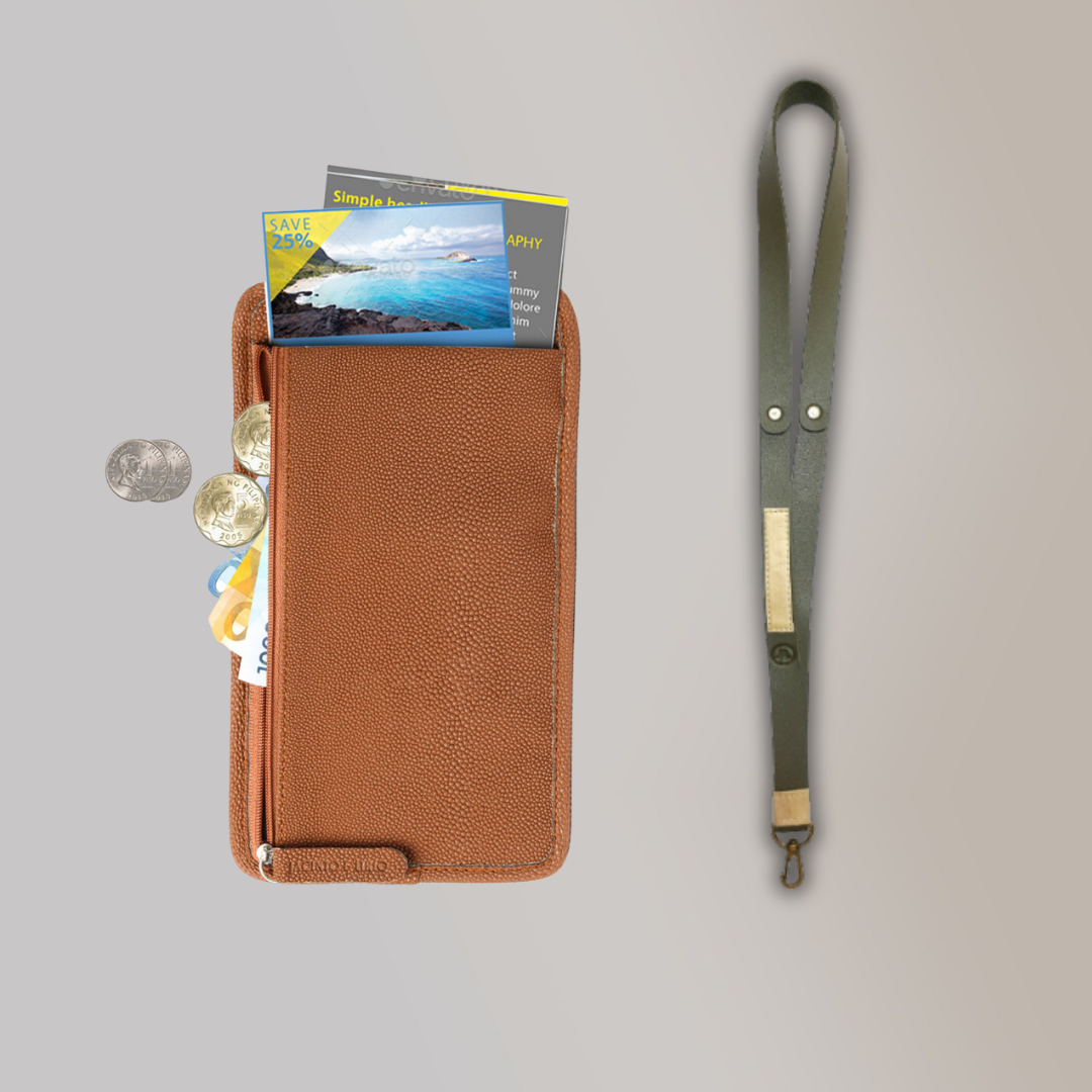 Lakbay Travel Essentials Kit - Cacao Colored Lakbay and Army Green Colored Lanyard