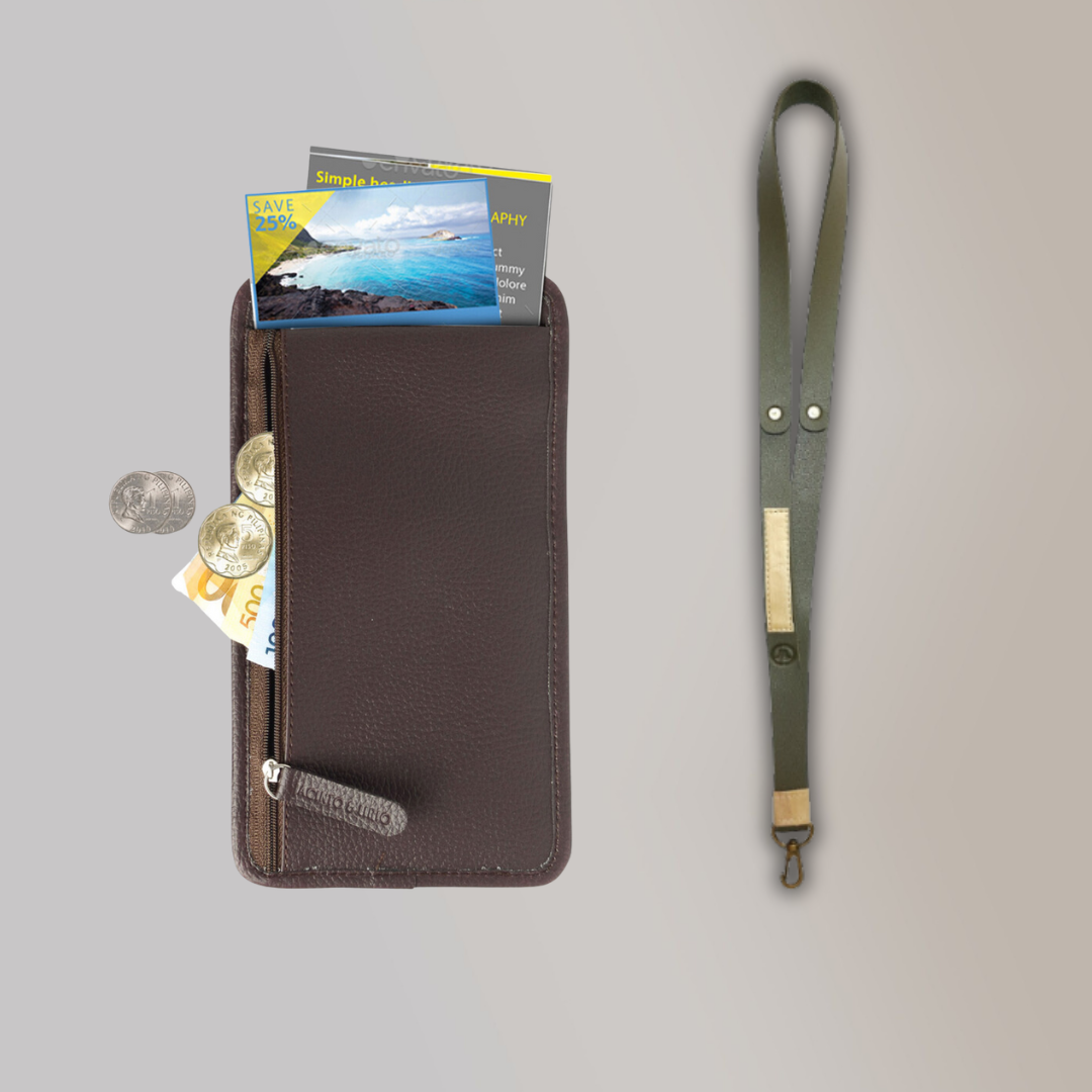 Lakbay Travel Essentials Kit - Dark brown Colored Lakbay and Army Green Colored Lanyard