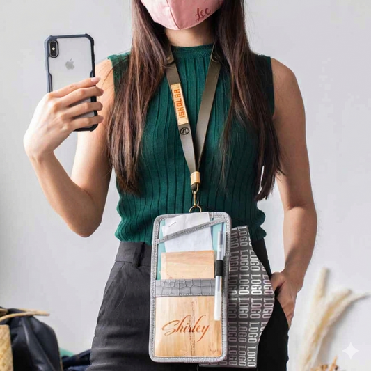 7pcs Obra ID Badge Leather Lanyard with Vegan Leather Accents and Anti-Lost Phone Strap Bundle