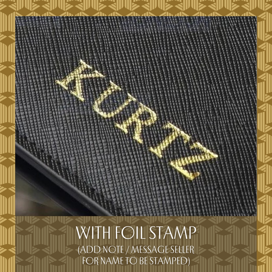 A sample of a foil-stamped product where you can personalize it with a name or note.