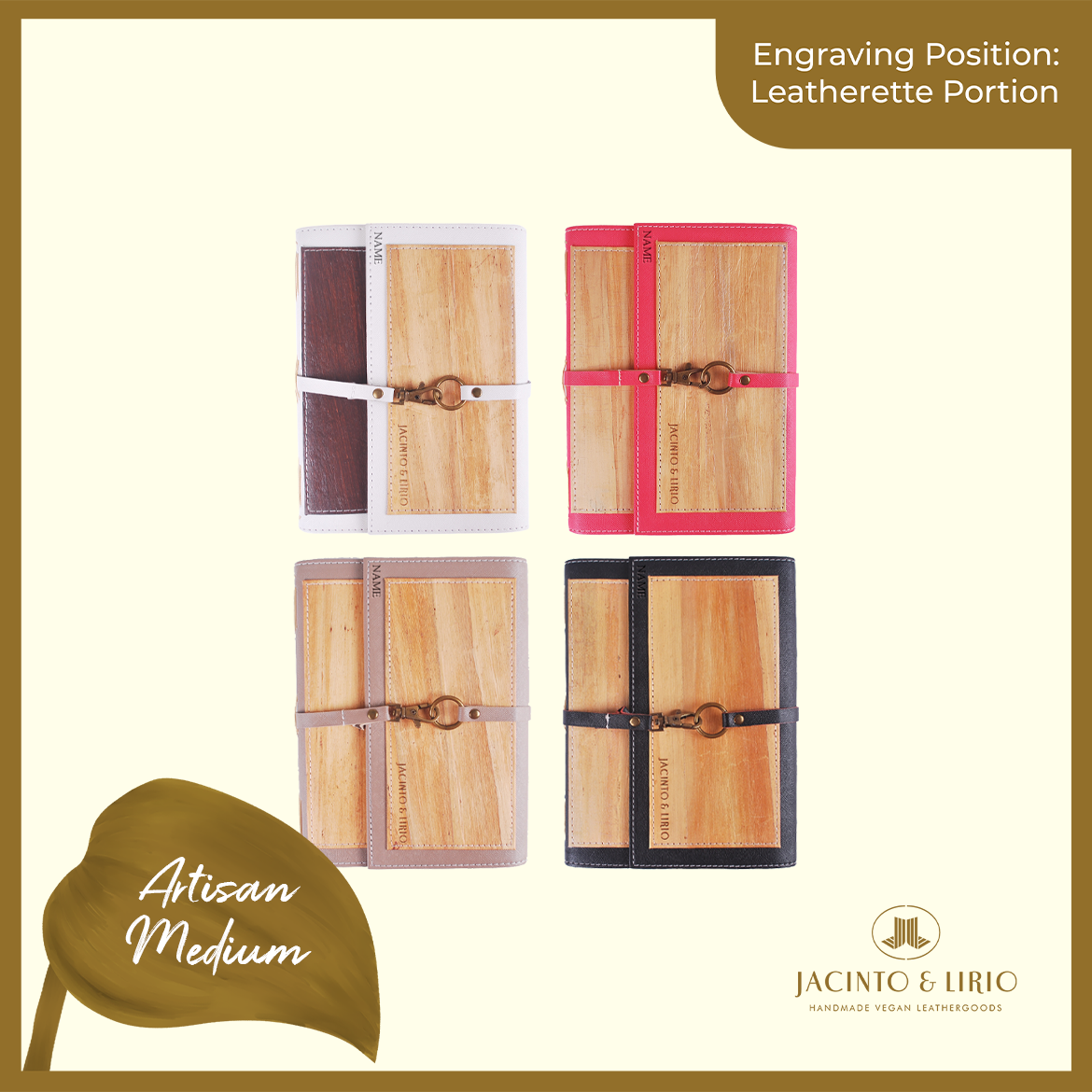 Logo Engraving Personalization on Leatherette Portion - Jacinto & Lirio