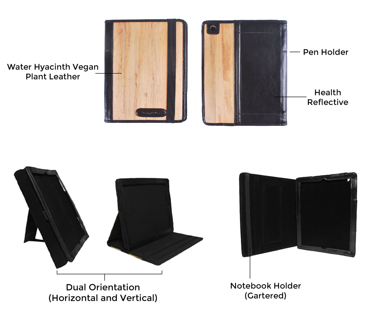 iPad Vegan Leather Heat Reflective iPad Case Horizontal and Vertical Orientation - in Black