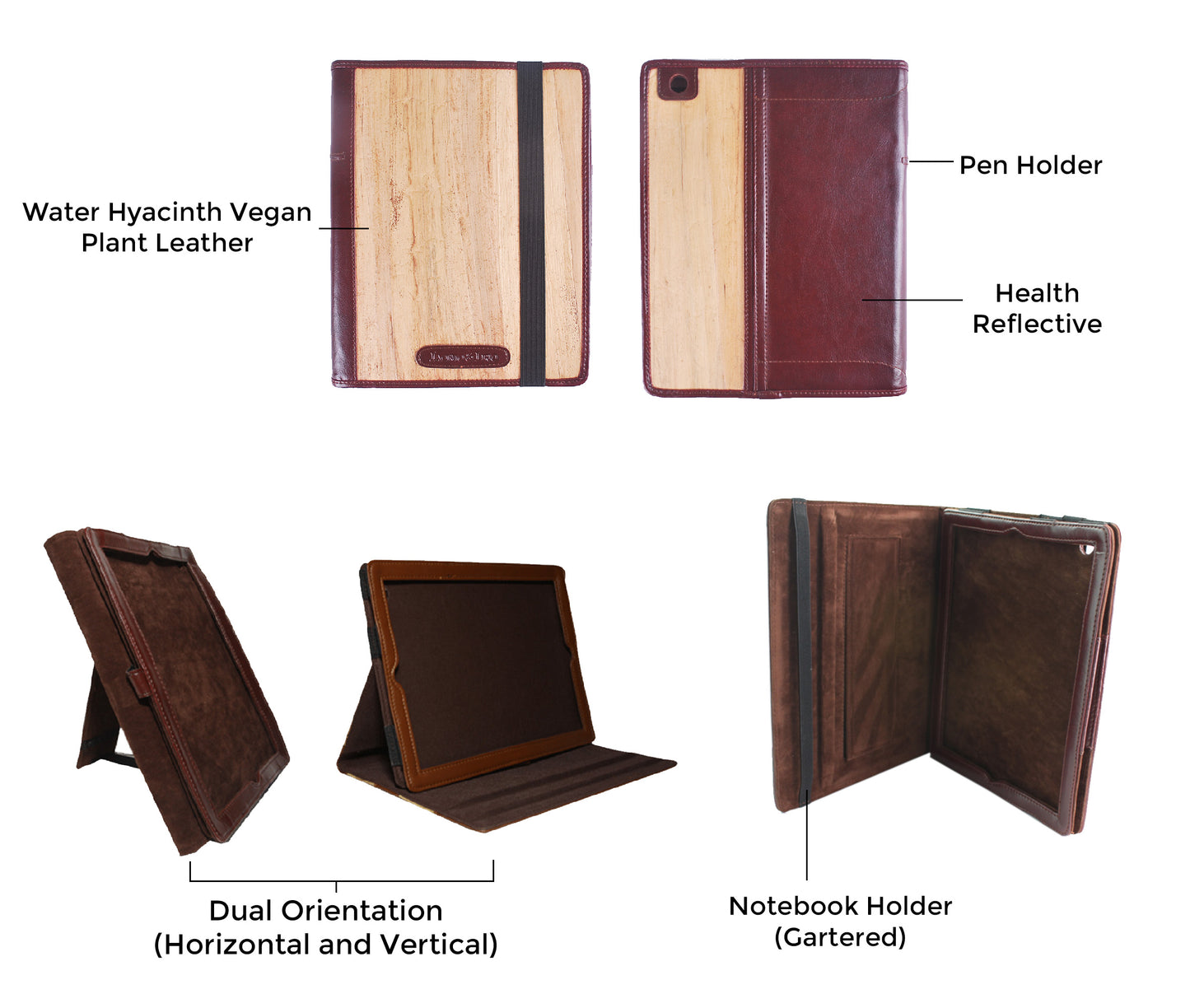 iPad Vegan Leather Heat Reflective iPad Case Horizontal and Vertical Orientation - Burgundy