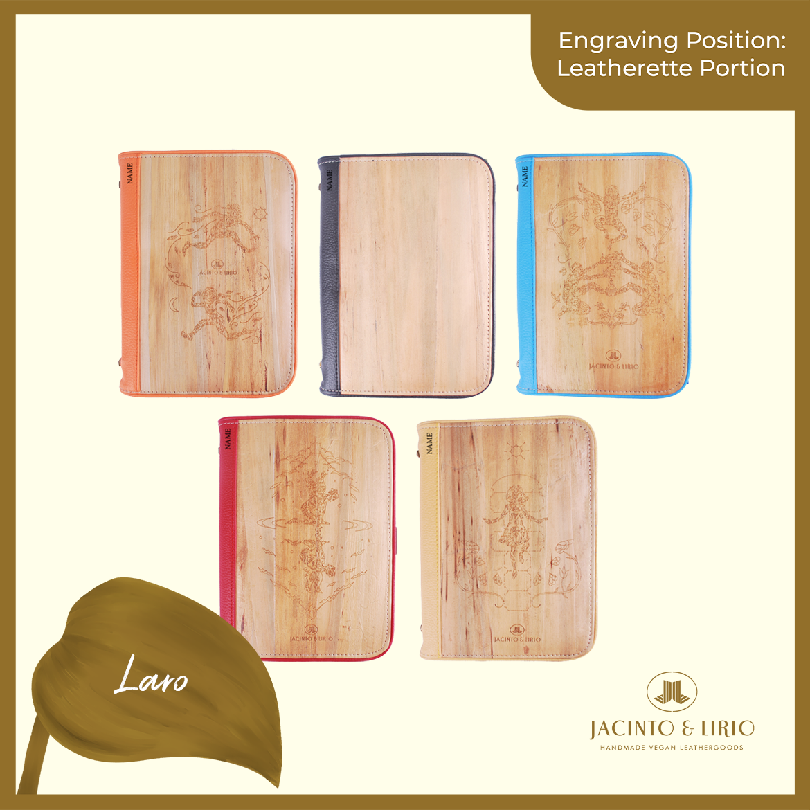 Logo Engraving Personalization on Leatherette Portion - Jacinto & Lirio