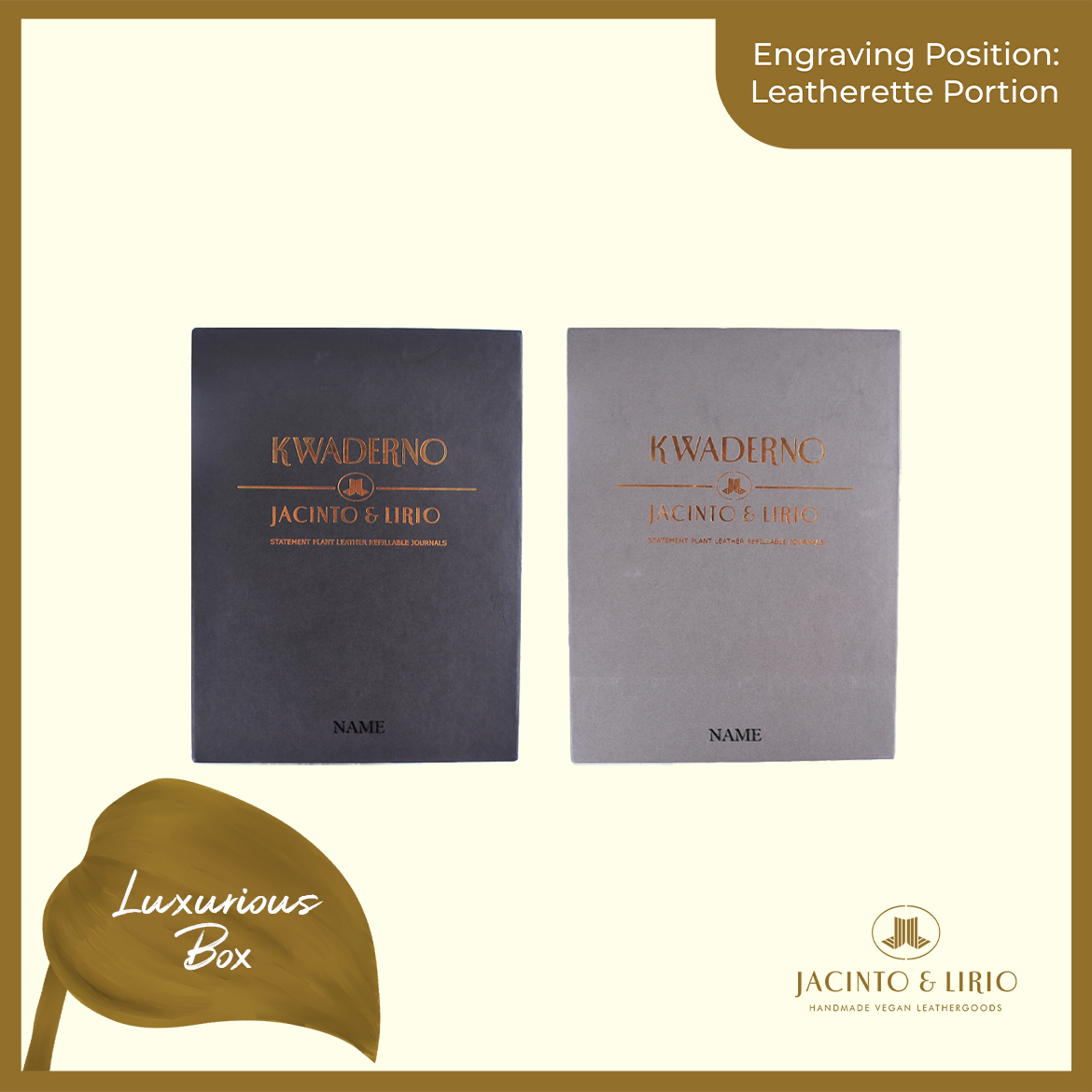 Logo Engraving Personalization on Leatherette Portion - Jacinto & Lirio
