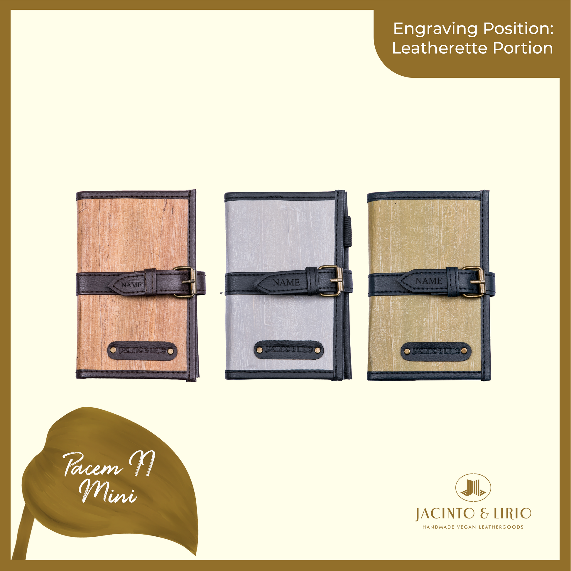 Logo Engraving Personalization on Leatherette Portion - Jacinto & Lirio