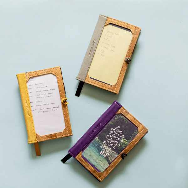 GIF showcasing the features, colors, and versatility of the Pinto Mini Passport Holder and DOTTED notebooks collection.