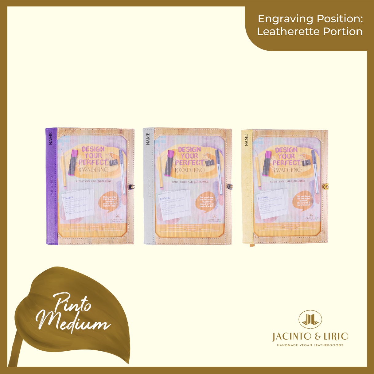 Logo Engraving Personalization on Leatherette Portion - Jacinto & Lirio