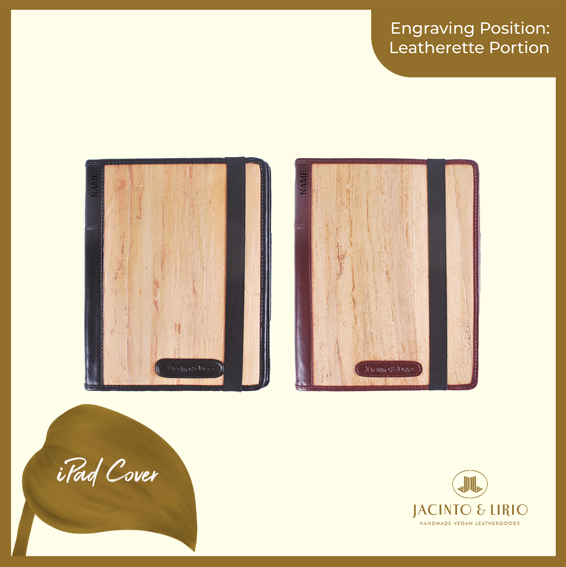 Logo Engraving Personalization on Leatherette Portion - Jacinto & Lirio