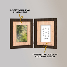 Load image into Gallery viewer, Oras Wooden Picture Frame and Clock Table Display with Water Hyacinth Vegan Leather Matting and Personalizable Clock Face - Jacinto &amp; Lirio