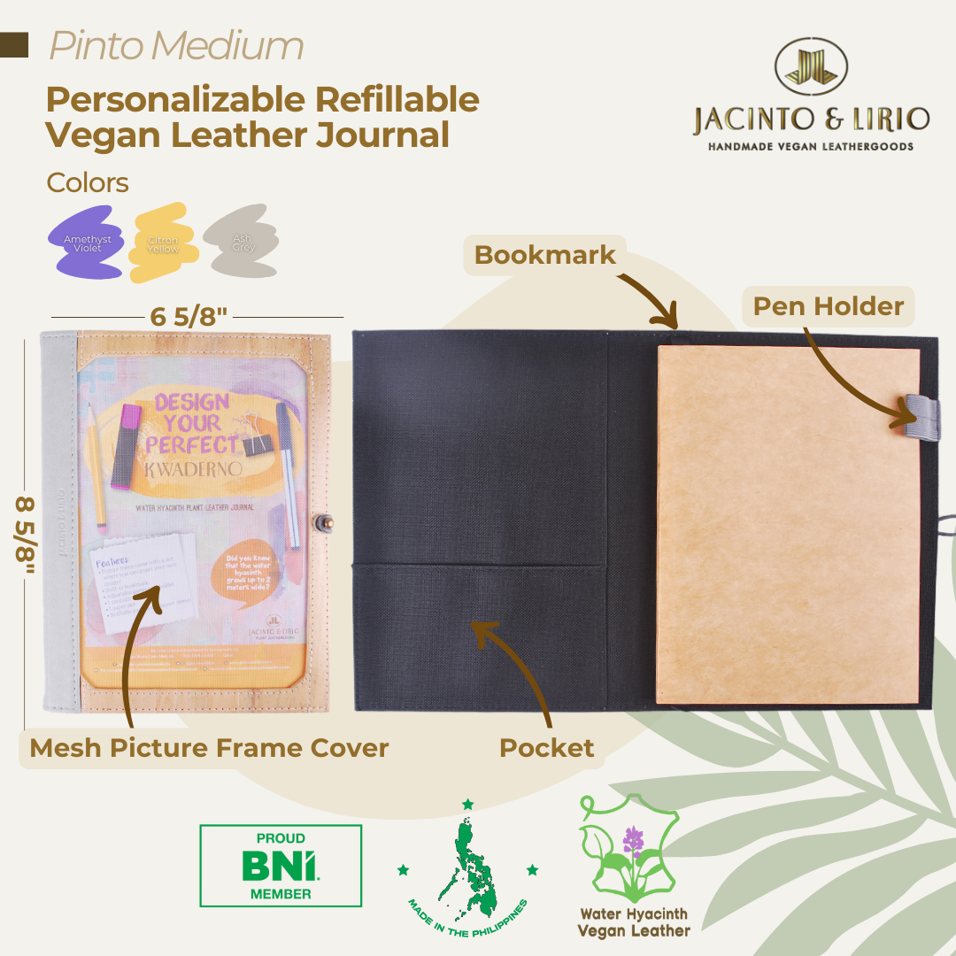 Pinto Medium Personalizable Refillable Vegan Leather Journal + 2pcs Medium Refills Blank Notebook Journal Inserts Bundle