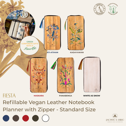 Refillable Vegan Leather Fiesta Traveler's Notebook Planner with Zipper - Standard Size