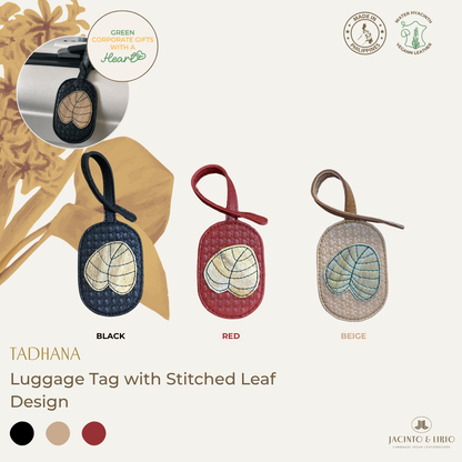 Jacinto & Lirio TADHANA Water Hyacinth Luggage Tag with Stitched Leaf Design & Vegan Leather Strap