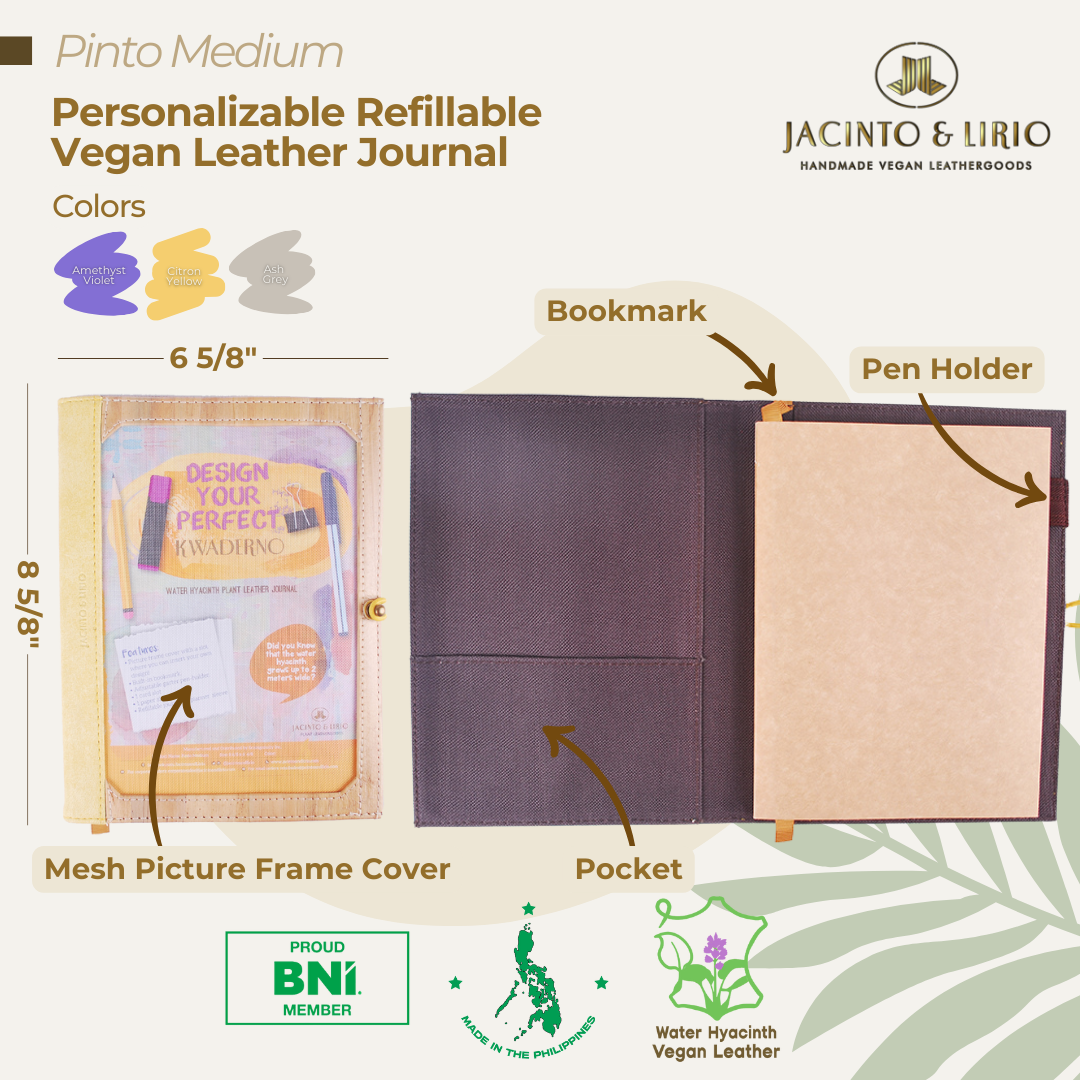 Pinto Medium Personalizable Refillable Vegan Leather Journal + 2pcs Medium Refills Blank Notebook Journal Inserts Bundle - Jacinto & Lirio