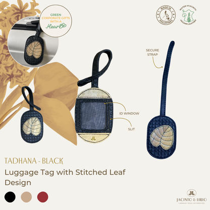 Jacinto & Lirio TADHANA Water Hyacinth Luggage Tag with Stitched Leaf Design & Vegan Leather Strap