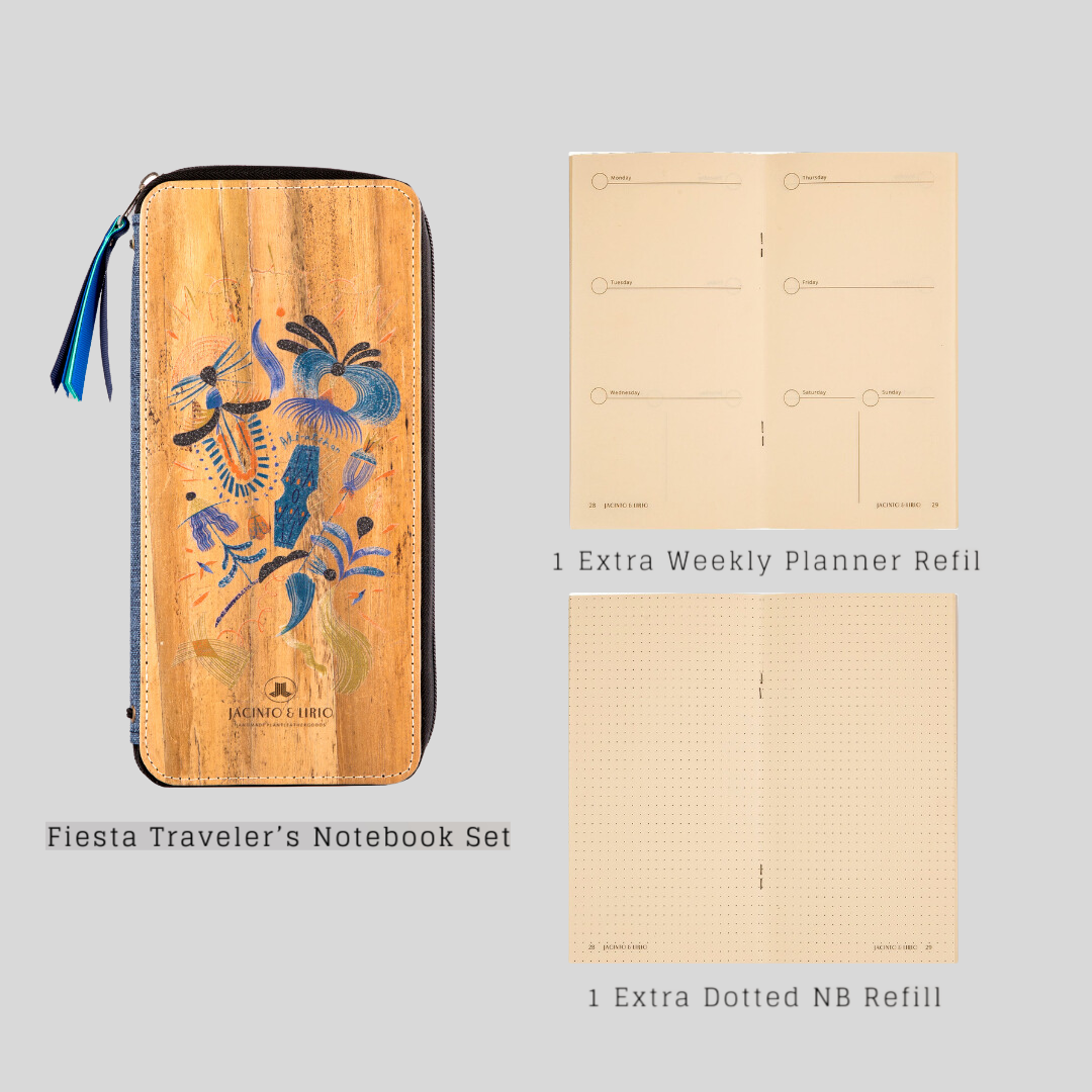 Refillable Vegan Leather Fiesta Traveler's Notebook Planner with Zipper - Standard Size (Ati-atihan) - Jacinto & Lirio