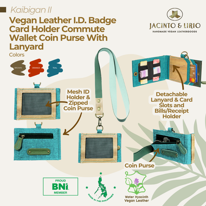 Kaibigan II Vegan Leather ID Badge Card Holder Commute Wallet Coin Purse with Leather Lanyard