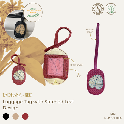 Jacinto & Lirio TADHANA Water Hyacinth Luggage Tag with Stitched Leaf Design & Vegan Leather Strap