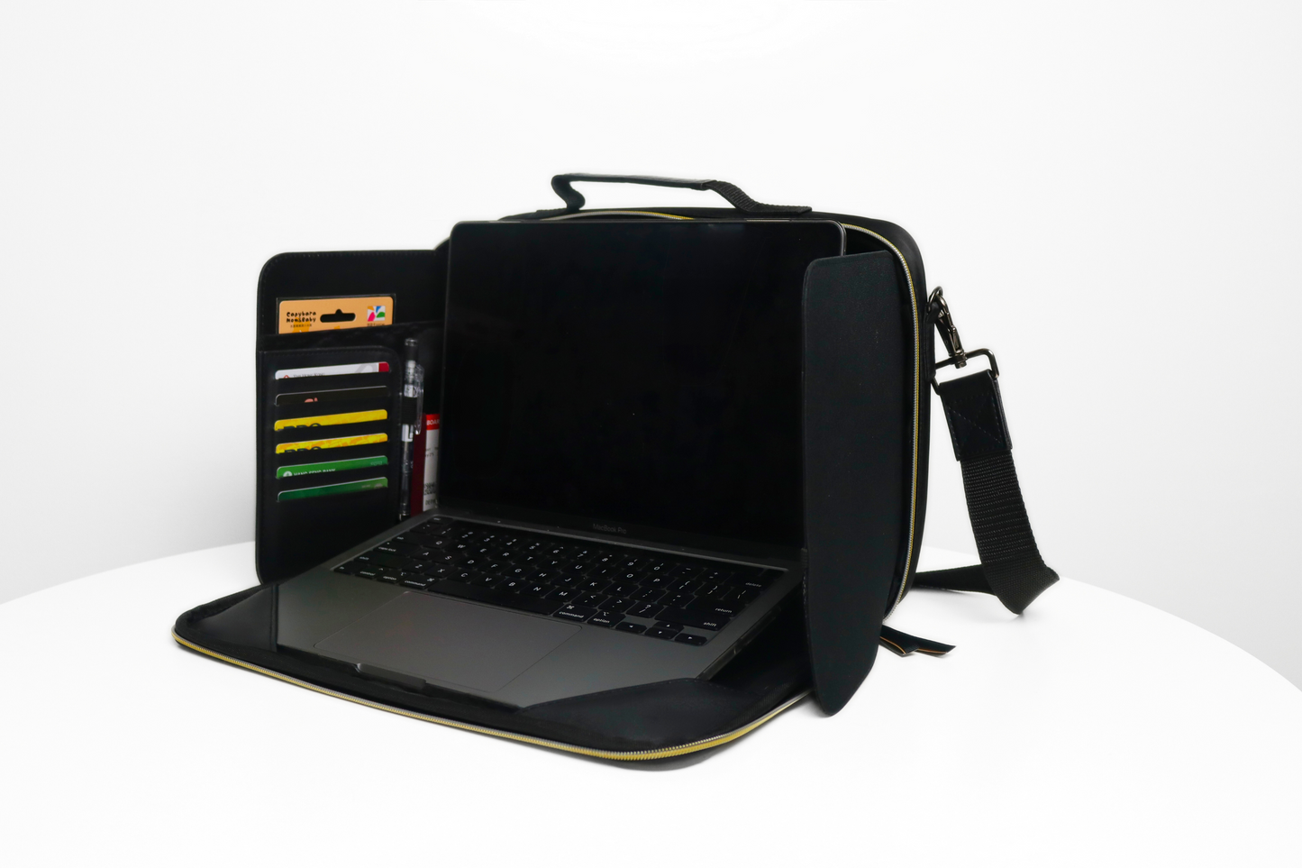 Hiraya Multifunctional and Eco-Friendly 13”/ 15” Workstation Laptop Bag with Privacy Panel, Built-In Laptop Stand, Zippered Closure & Travel Strap