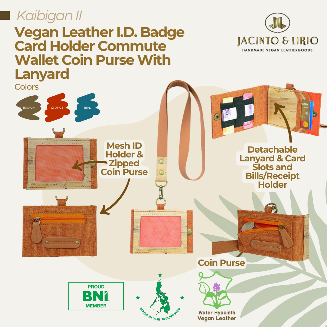 Kaibigan II Vegan Leather ID Badge Card Holder Commute Wallet Coin Purse with Leather Lanyard