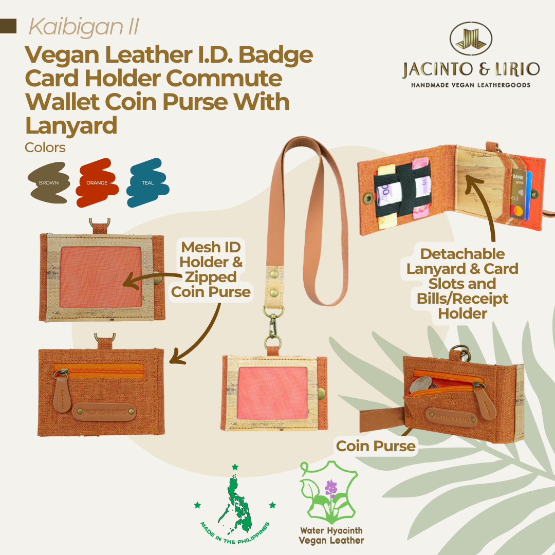 Kaibigan II Vegan Leather ID Badge Card Holder Commute Wallet Coin Purse with Leather Lanyard