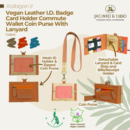 Kaibigan II Vegan Leather ID Badge Card Holder Commute Wallet Coin Purse with Leather Lanyard