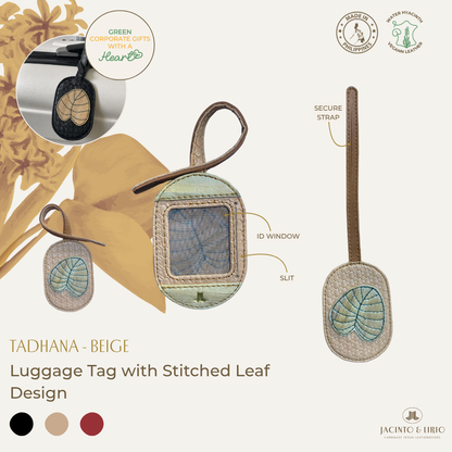 Jacinto & Lirio TADHANA Water Hyacinth Luggage Tag with Stitched Leaf Design & Vegan Leather Strap