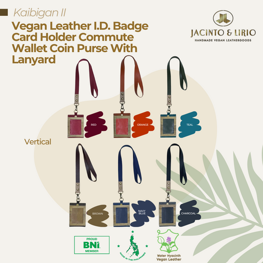 Kaibigan II Vegan Leather ID Badge Card Holder Commute Wallet Coin Purse with Leather Lanyard - Jacinto & Lirio