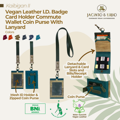 Kaibigan II Vegan Leather ID Badge Card Holder Commute Wallet Coin Purse with Leather Lanyard