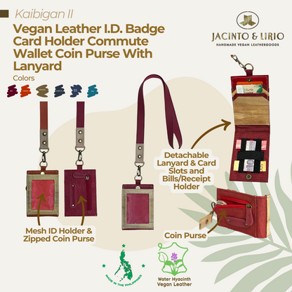 Kaibigan II Vegan Leather ID Badge Card Holder Commute Wallet Coin Purse with Leather Lanyard