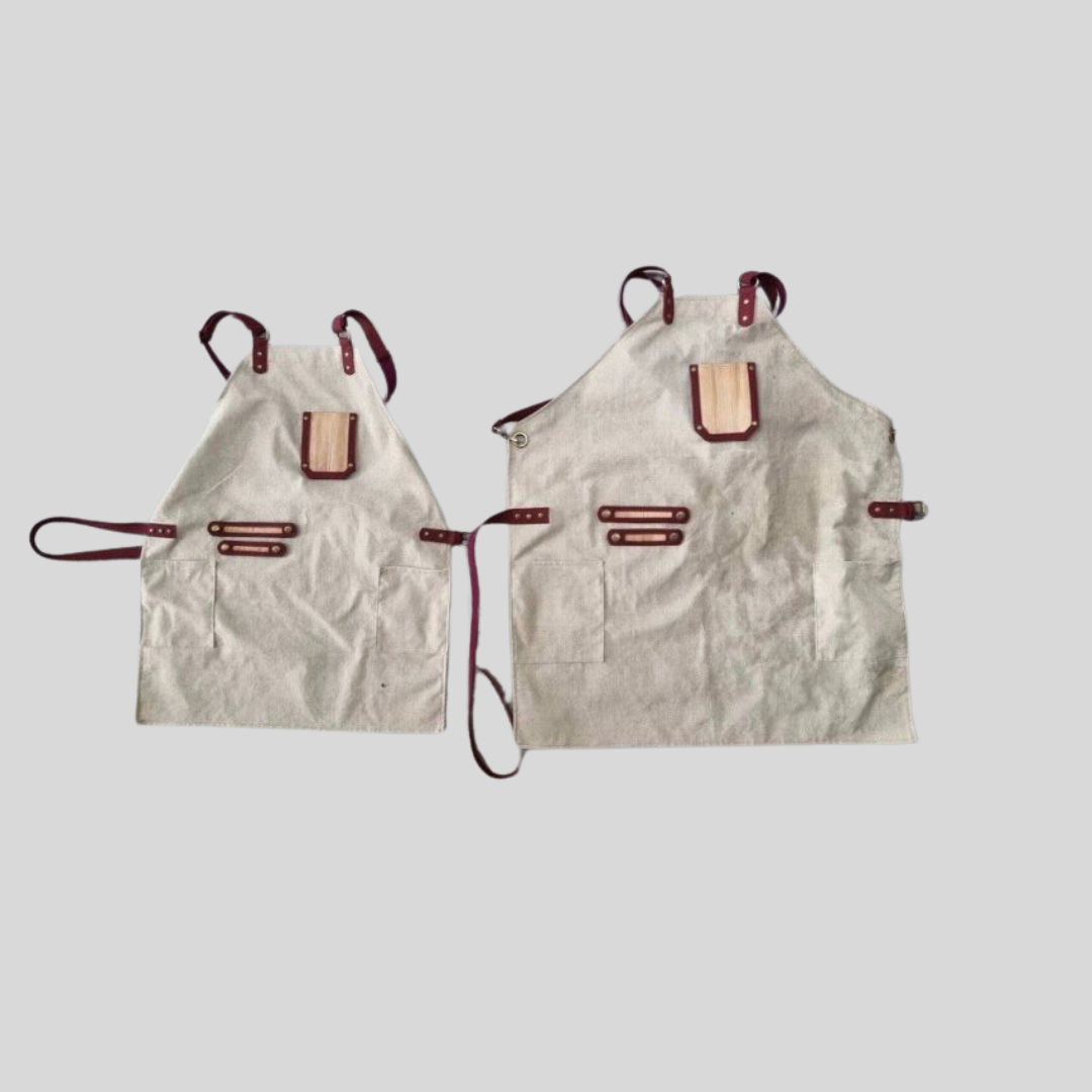 Akap Artisan Vegan Leather Family Matching Apron with Adjustable Cross-back Straps and Chest Pockets for Adult and Child