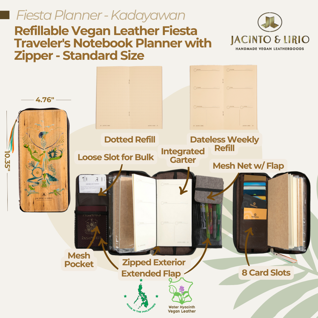 Front view of the traveler's notebook of the Kadayawan variation featuring multifunctional pockets for journaling on-the-go.