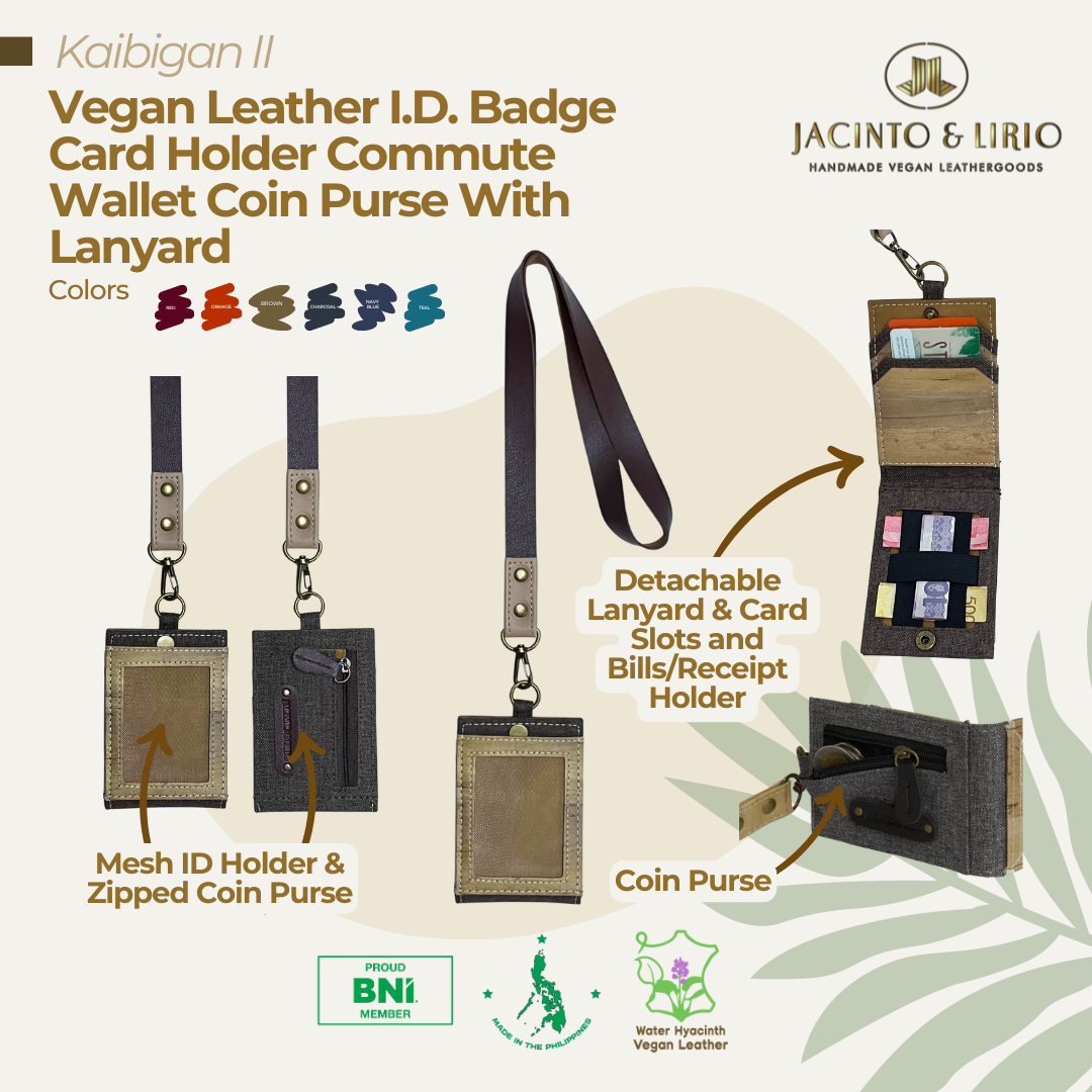 Kaibigan II Vegan Leather ID Badge Card Holder Commute Wallet Coin Purse with Leather Lanyard