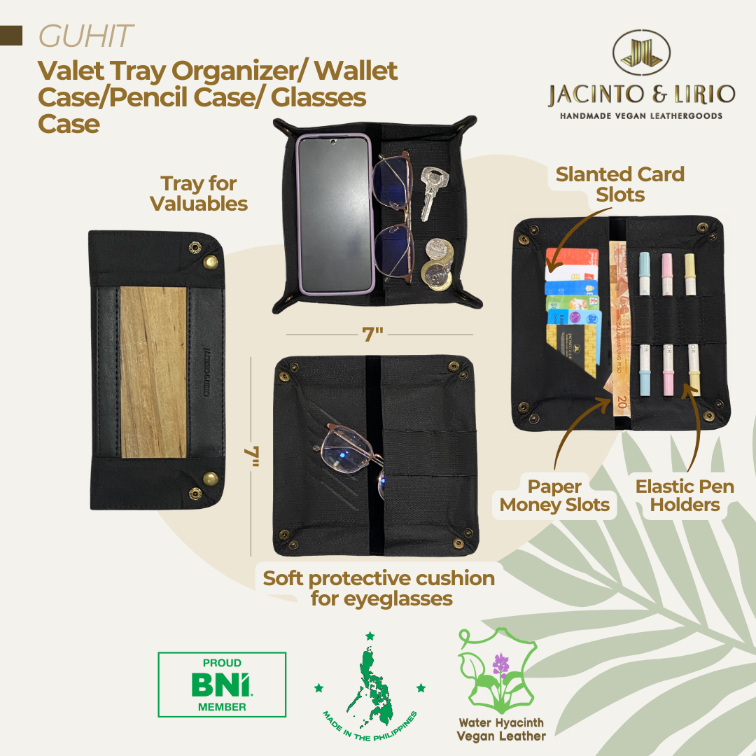 Guhit Vegan Leather Valet Tray Organizer Wallet Pencil Case, Glasses Case